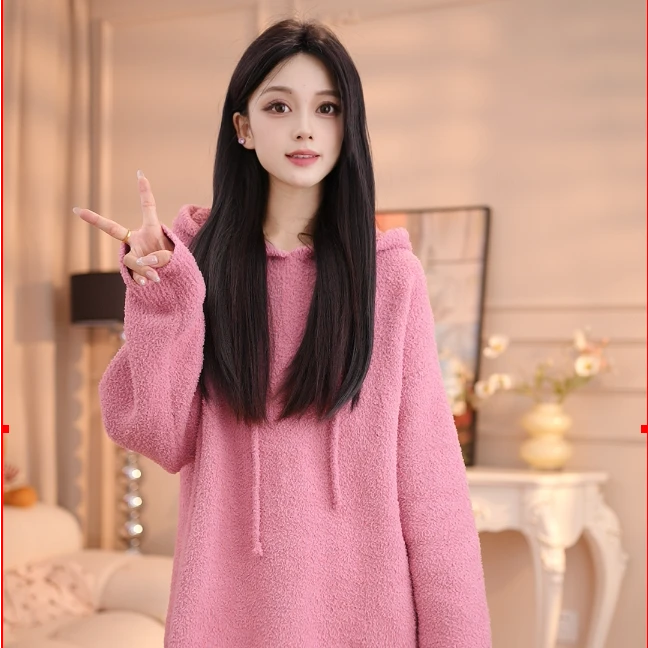 【马卡龙】婷睡衣套装半边绒宽松加绒圆领保暖甜美时尚长袖