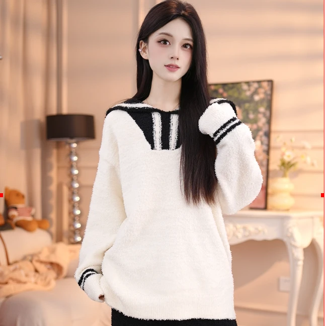 【学院风】婷睡衣套装半边绒宽松加绒圆领保暖甜美时尚长袖