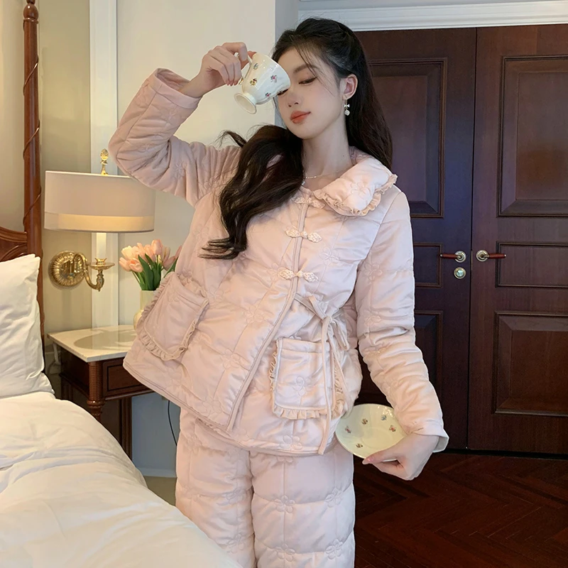 查理夫人【莺歌】套装2024新款睡衣女新中式冬季加绒加厚睡衣洋气