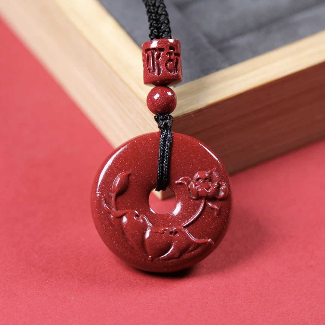 含辰砂工艺品朱砂紫金砂莲花平安扣吊坠挂件男女款情侣款挂坠礼物
