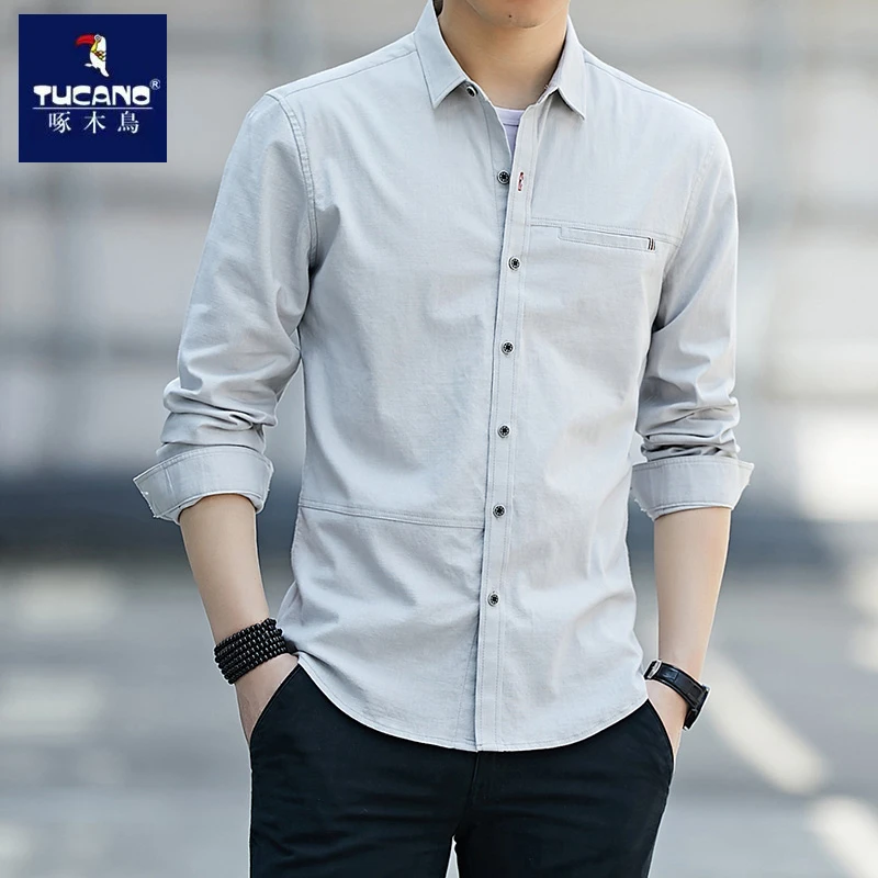 啄木鸟长袖衬衫男春秋男款潮流男款2025新款百搭商务休闲男士衬衣