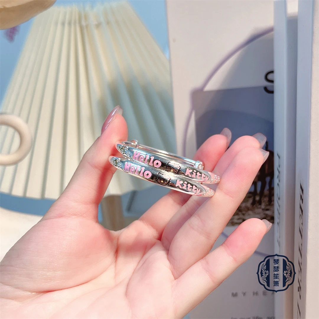 足银手镯 镯子儿童足银9999KT宝宝手镯0-6岁可戴可推拉调节