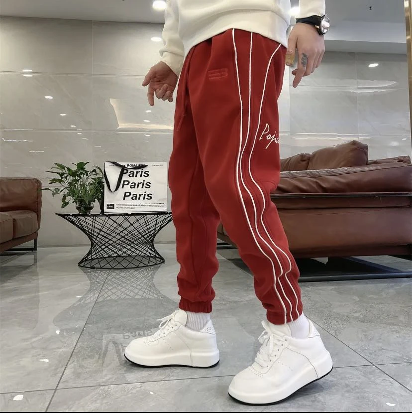 男秋冬季新款侧条纹字母休闲款裤919男士休闲裤时尚百搭潮流加绒