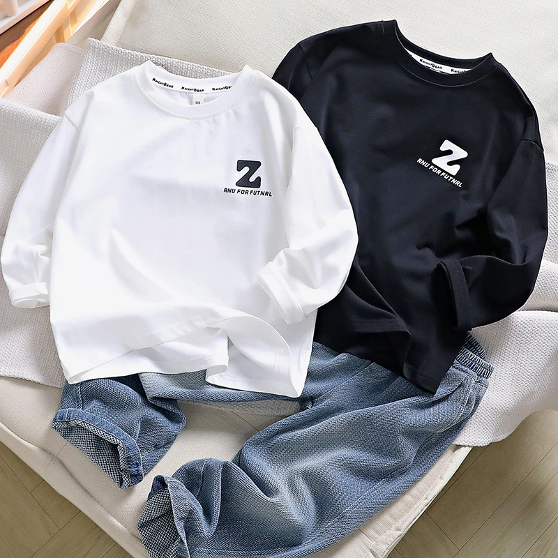 纯棉长袖t恤2024秋季新款儿童装中大童上衣青岛童装打底衫潮