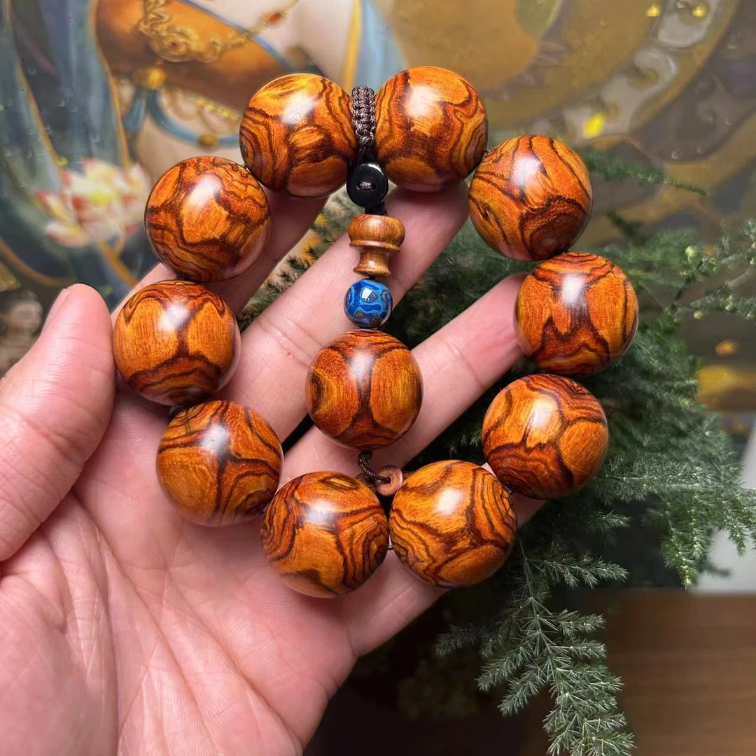 保真海南黄花梨手串2.5老料鬼脸对眼大黑线油梨文玩佛珠送礼收藏