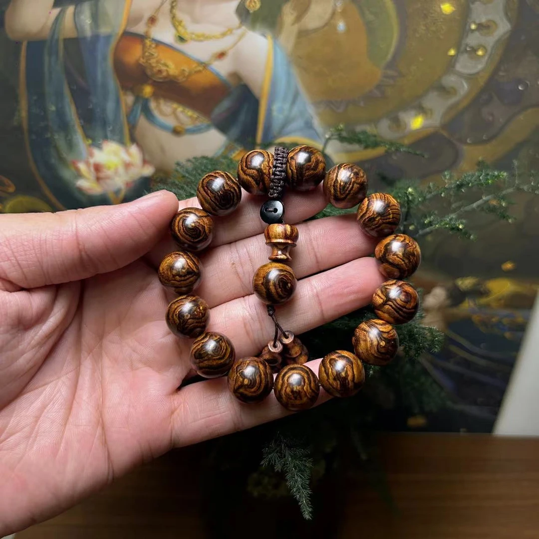 保真正品海南黄花梨手串1.5老料天眼蝴蝶纹文玩佛珠收藏送礼念珠