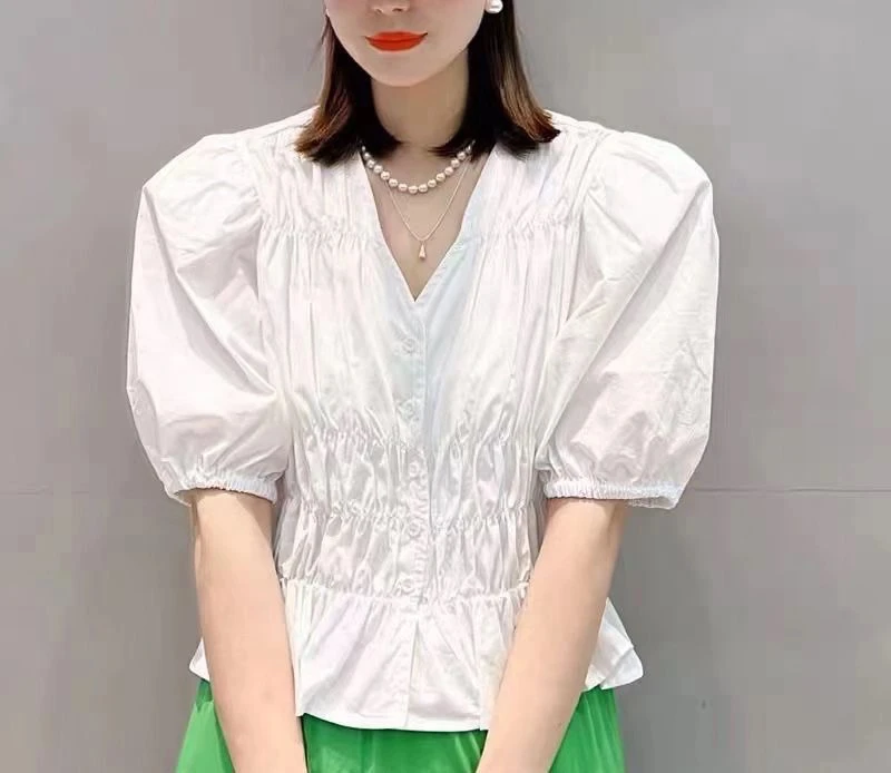 悠悠家直播下单 裤子上衣都可以进来拍收腰小众泡泡袖气质