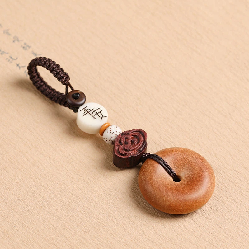 桃木平安扣新款汽车钥匙挂件创意男女情侣