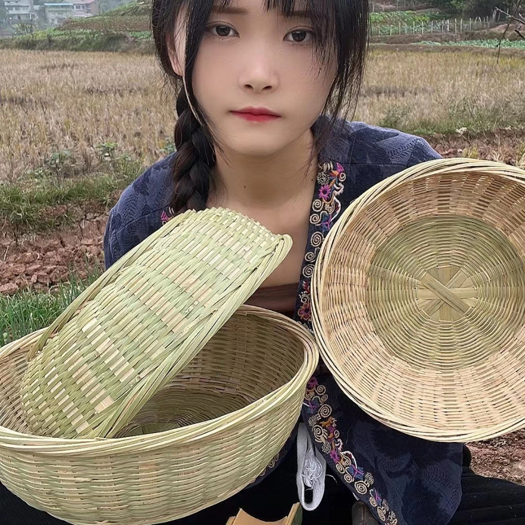 手工青皮碗形三件套居家日用竹编竹制品竹篮子竹筐