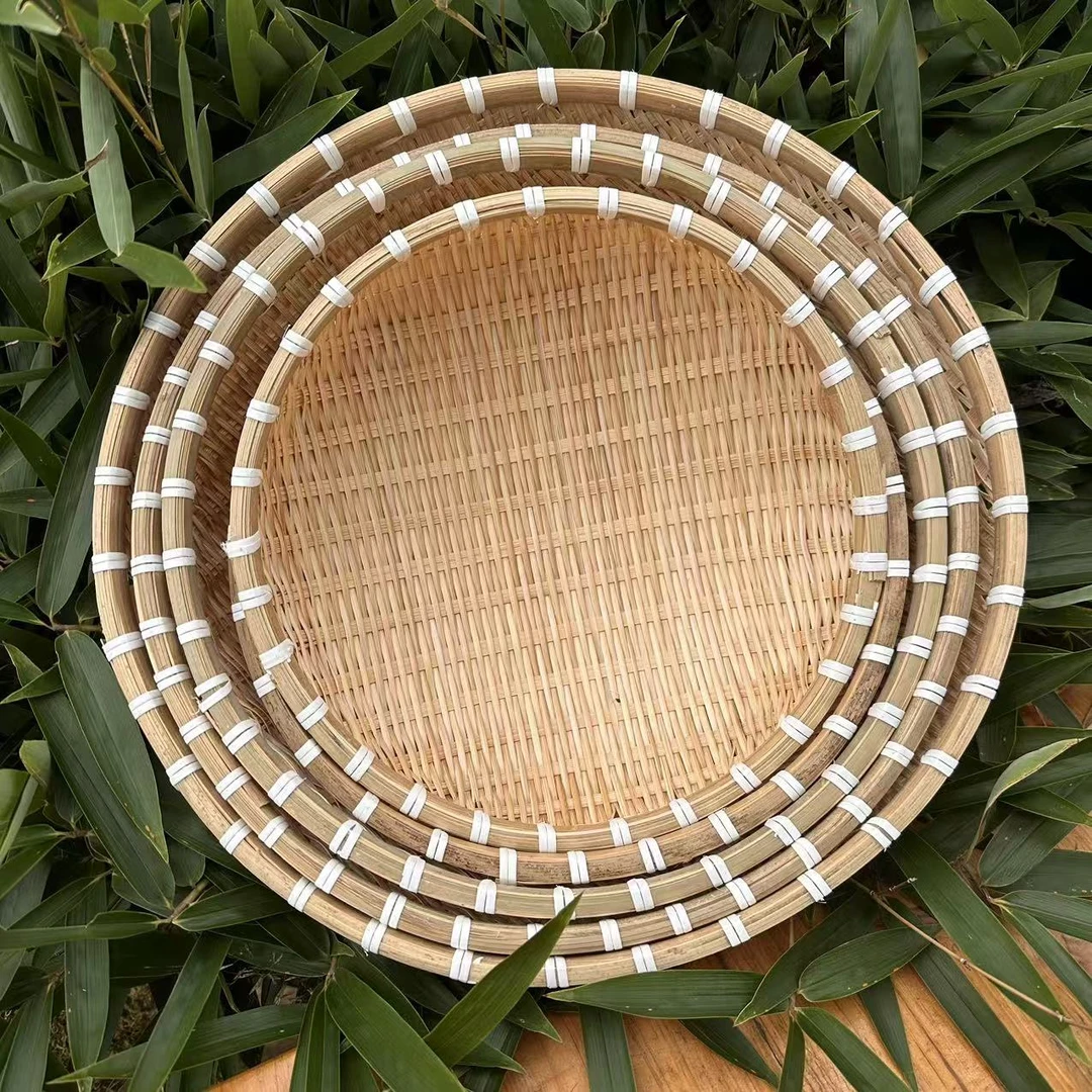 手工竹子编制圆兜兜洗菜滤水蓝
