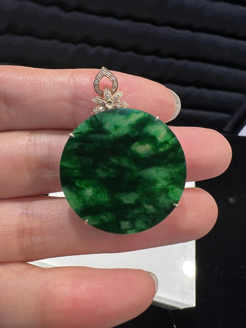 平安无事牌 18K金镶嵌 缅甸A货翡翠