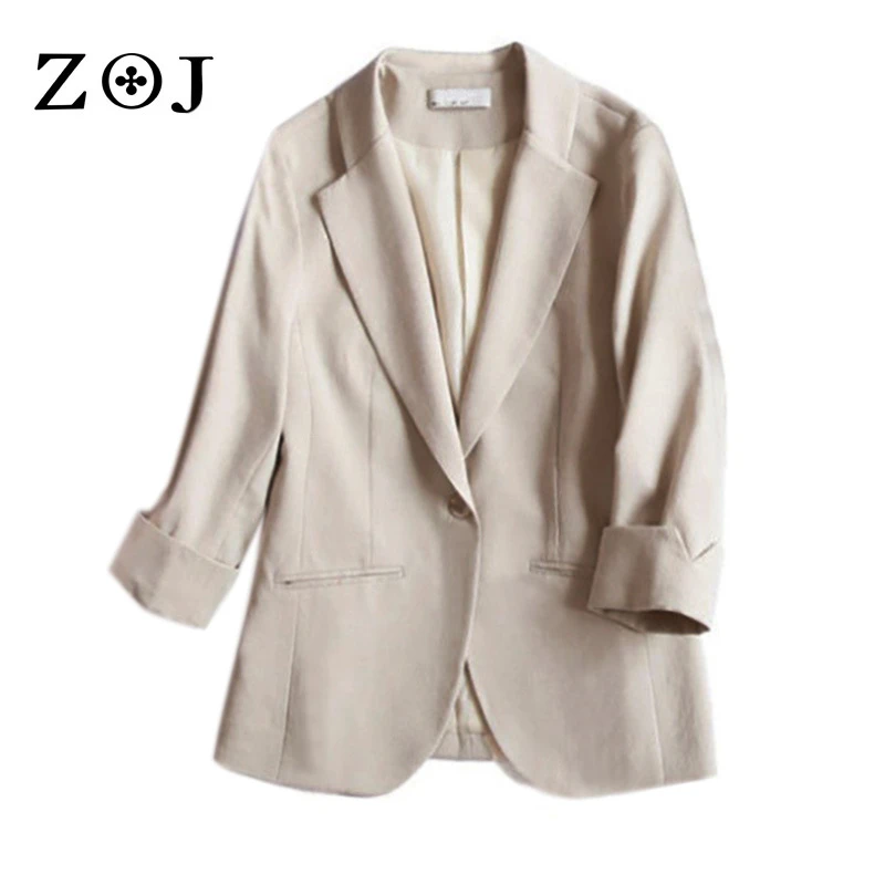 【之集优品】亚麻小西装女2024夏季七分袖时尚西服日式通勤外套7618