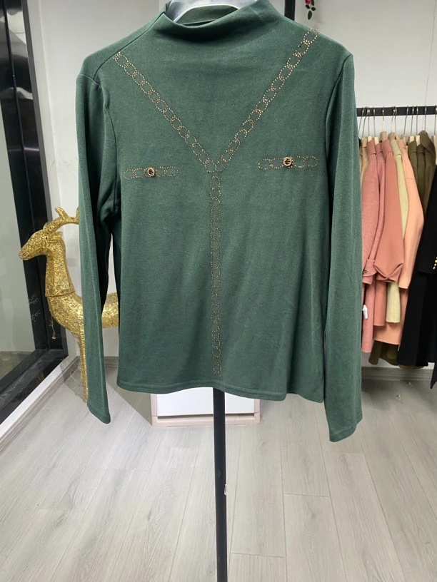 [H695绿色小衫]长袖镂空气质夏季休闲迷彩印花豹纹