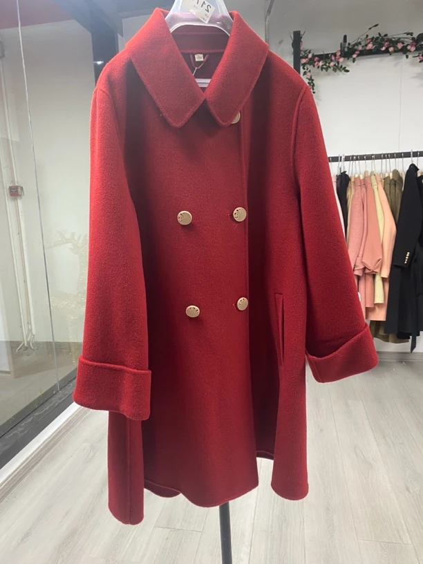 [H629红色毛呢双面外套]长袖镂空气质夏季休闲