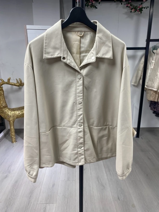 [H682白色皮衣外套]长袖镂空气质夏季休闲迷彩印花豹纹