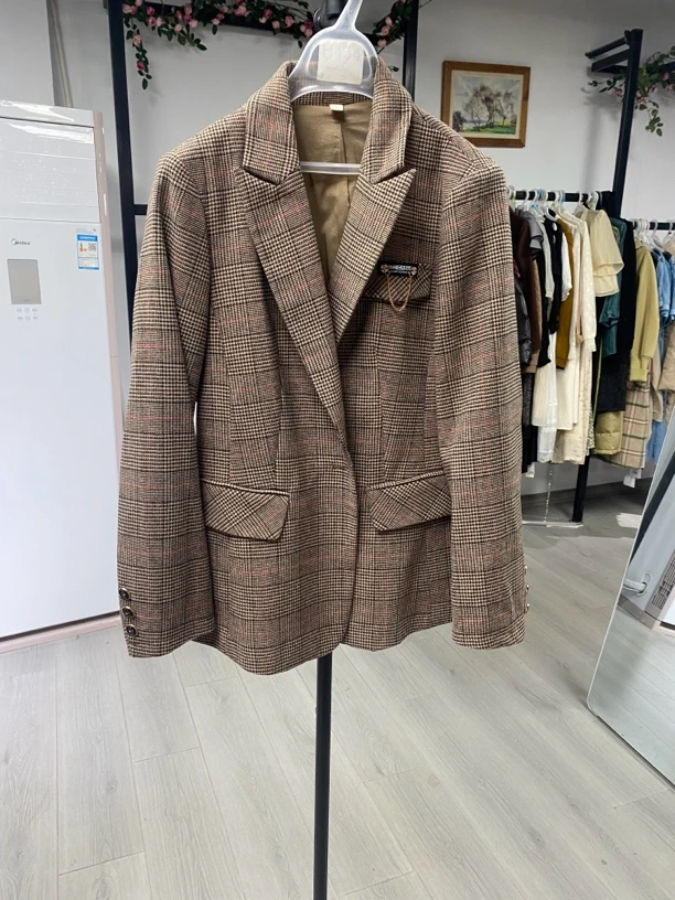 [H688咖格西服外套]长袖镂空气质夏季休闲迷彩印花豹纹