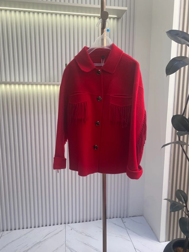 [H3946红色双面外套]长袖镂空气质夏季休闲迷彩