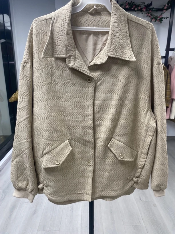 [H516卡其色短外套]长袖镂空气质夏季休闲迷彩