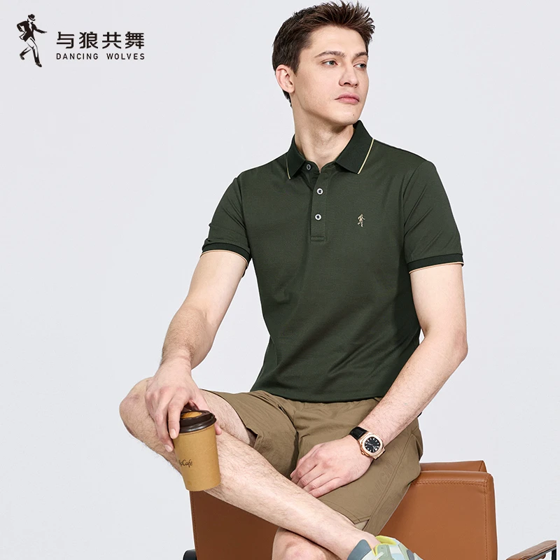 【舒弹棉】与狼共舞翻领短袖T恤男2025夏季新款领口撞色休闲polo