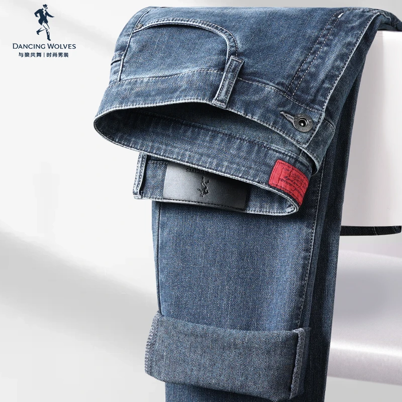 【弹力】与狼共舞牛仔裤男2024秋季新款舒适亲肤水洗百搭斜纹长裤