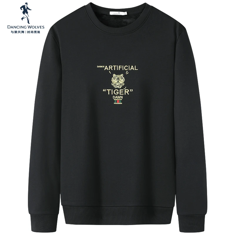 【金丝刺绣】与狼共舞圆领卫衣男士2025秋季新款老虎刺绣长袖套头衫