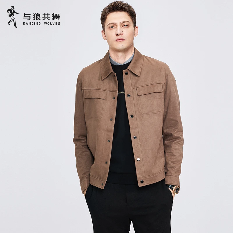 【仿麂皮绒】与狼共舞翻领夹克2024秋季新款男装休闲复古工装外套男