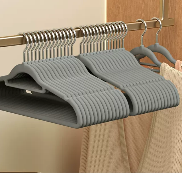 新款植绒衣架环保无痕收纳防滑干湿两用 灰色10个