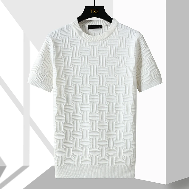 【胡先生轻奢】男针织衫半袖打底衫百搭提花圆领套头毛衣秋冬内搭