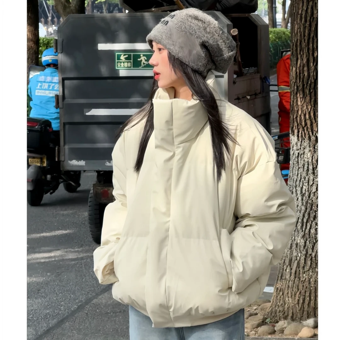粉丝专属】冬季新款保暖PU加厚外套 男女同款纯色潮流百搭立领短款