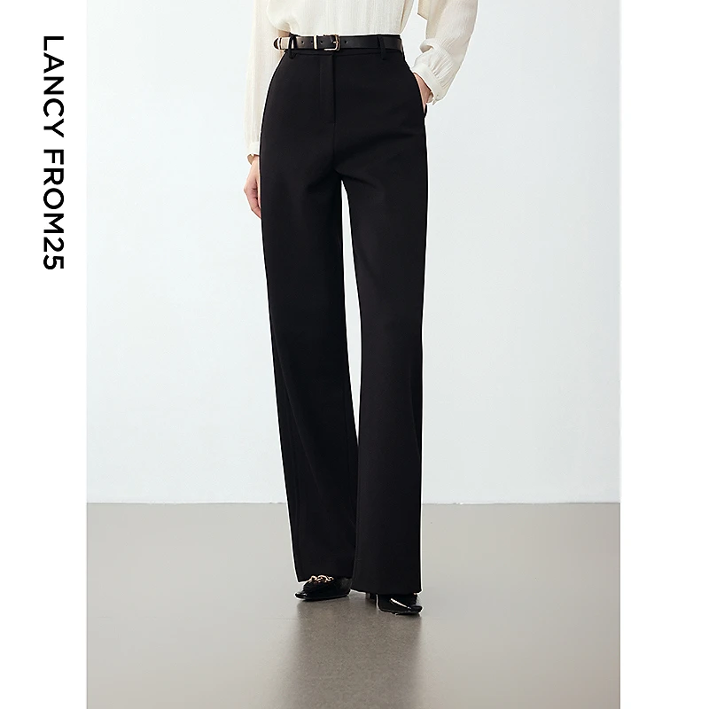 朗姿2024年冬季新款高级感黑色显瘦香蕉型西装裤气质通勤时尚裤子