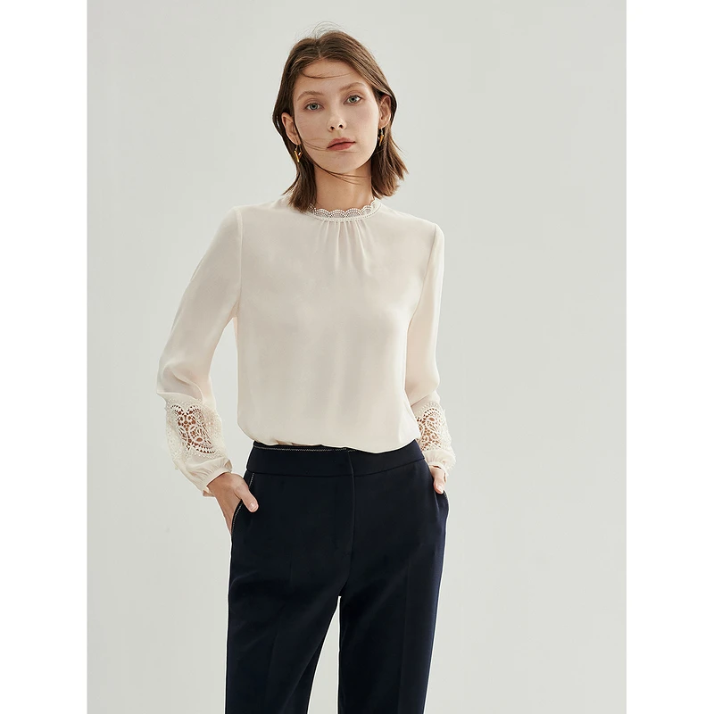 【丽公主】朗姿小众设计蕾丝袖口秋季泡泡袖口加厚衬衫8WBL307