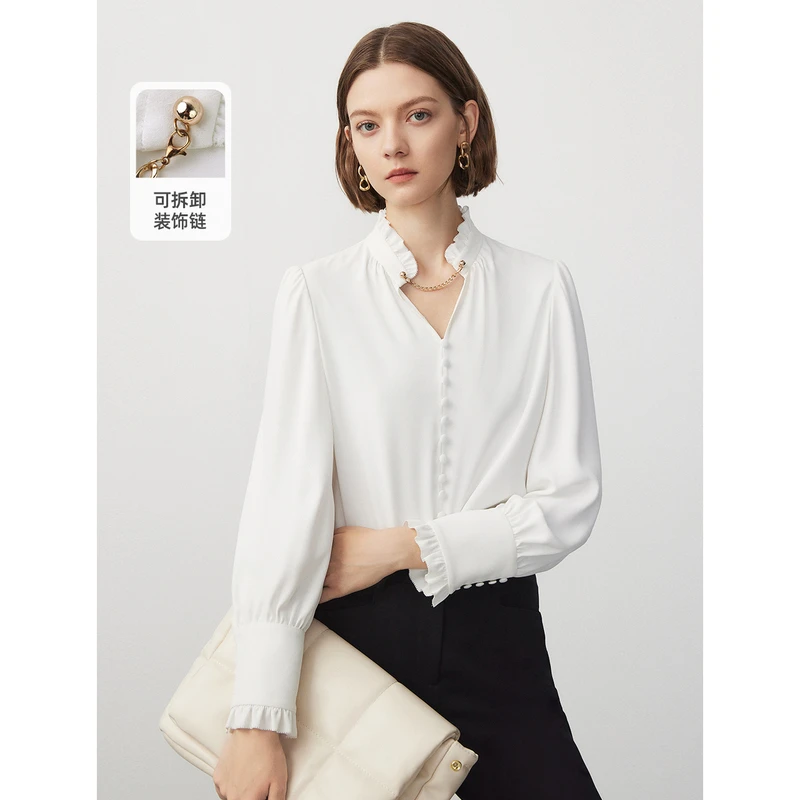 【丽公主专享】朗姿法式荷叶领高级感长袖衬衫欧若风8WBL431