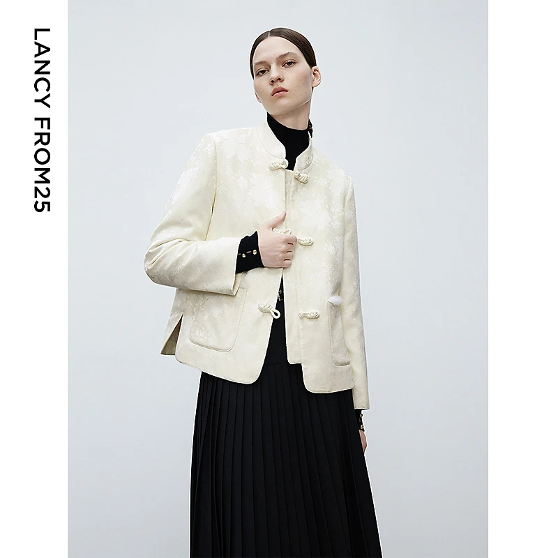 朗姿新中式国风设计感短款轻薄高级感超好看白色24冬棉服女欧若风