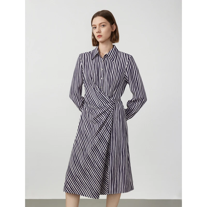 朗姿法式高级感长袖设计感气质裙子女2024春季新款收腰显瘦连衣裙