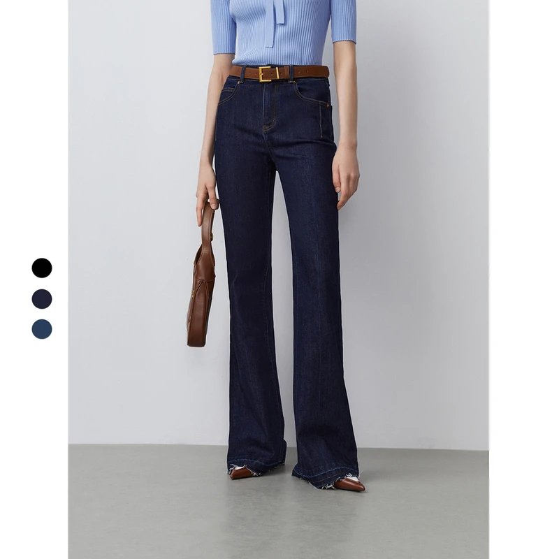 【丽公主专享】朗姿摩登微喇醋酸牛仔裤春高腰休闲百搭长裤8DPT506