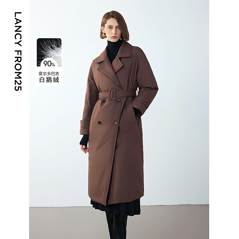 朗姿霍尔多巴吉白鹅绒风衣羽绒服女2024年冬季新款设计感小众外套