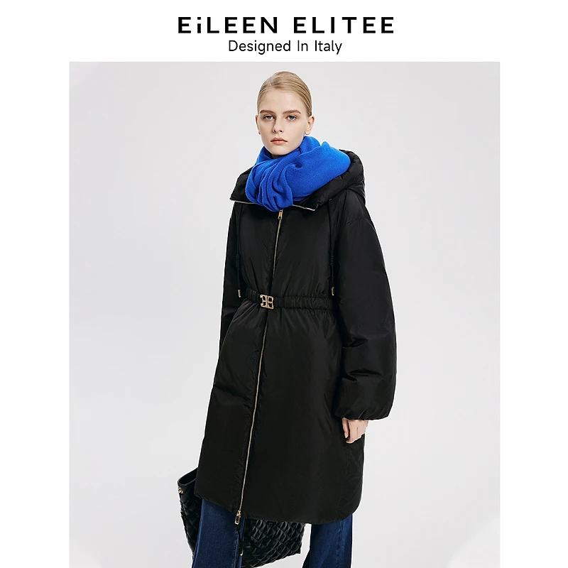 朗姿欧洲EiLEEN ELITEE白鹅绒连帽羽绒服中长款冬季外套女新款
