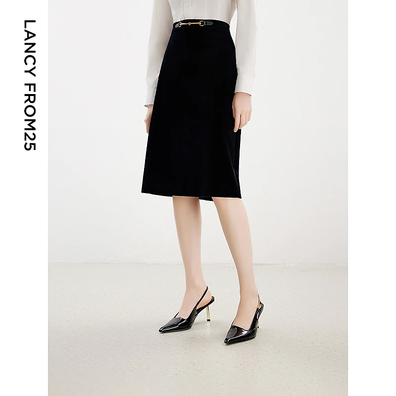 【粉丝专享】朗姿纯棉复古中长款显瘦气质裙子通勤时尚法式半身裙20