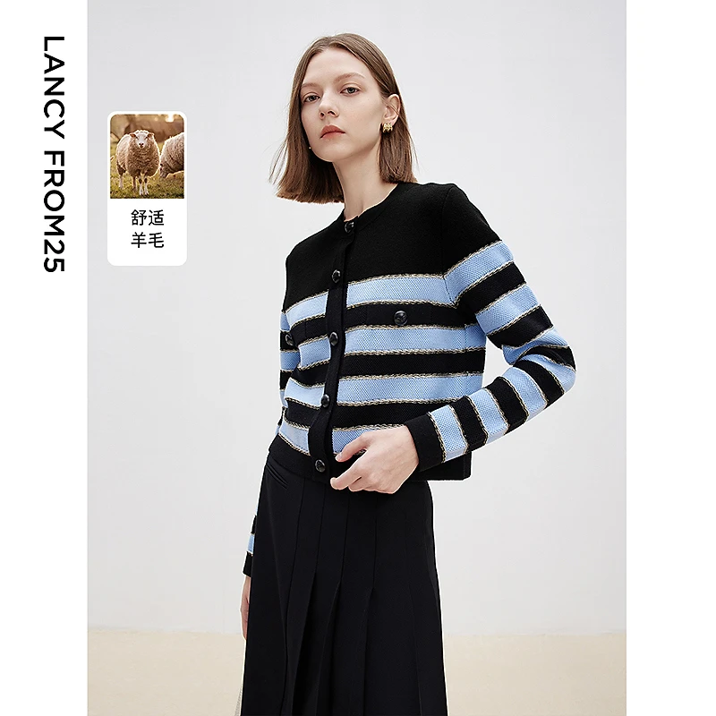 【丽公主】朗姿时尚法式条纹时尚25年春季新款针织开衫KCD024