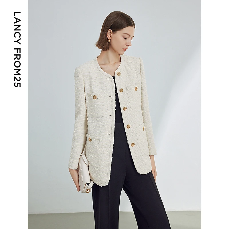 朗姿法式复古高级感气质肌理感短款外套25春时尚醋酸短外套欧若风
