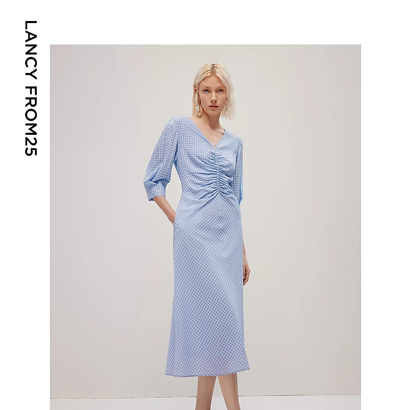 【丽公主专属】【意大利设计】朗姿法式复古浪漫显瘦连衣裙8WOP030