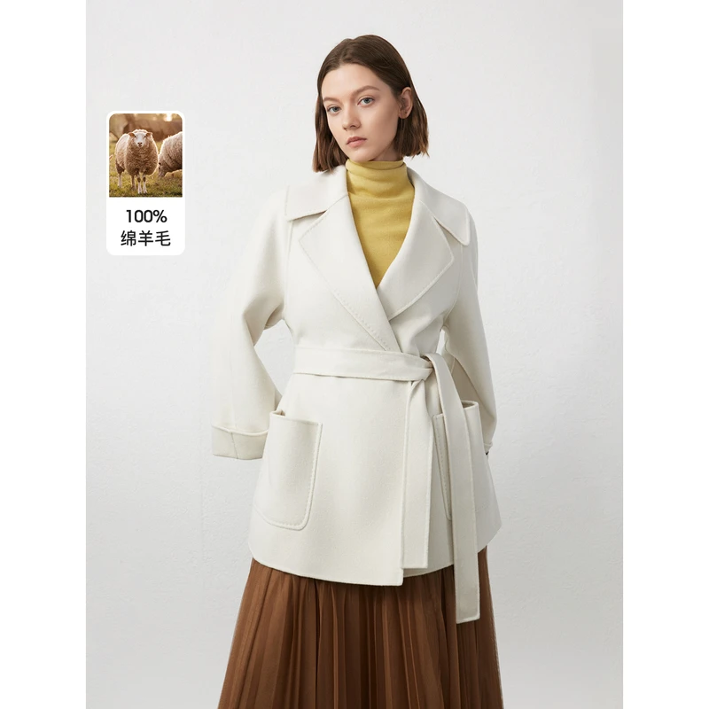 朗姿纯羊毛高级感中长款正肩毛呢外套大衣2023年冬季新款