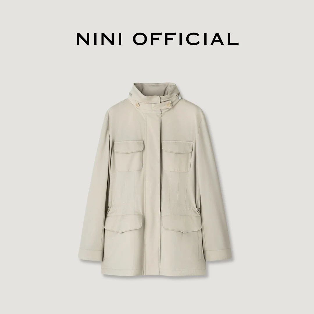 NINI「冬季旅行者」山羊绒休闲轻便舒适 抽绳收腰长袖工装夹克外套