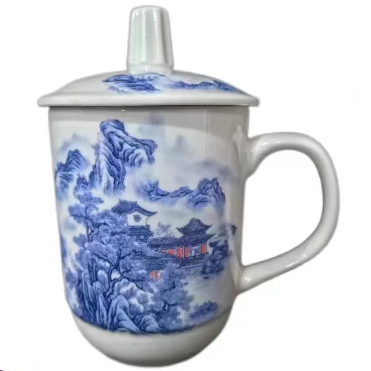 D0青花山水陶瓷老板杯