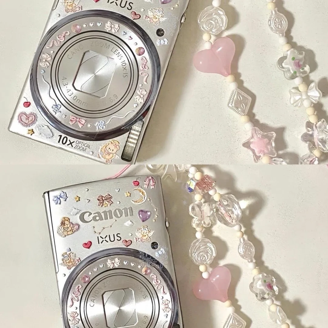 ins爱心链条ccd蝴蝶结相机包包装饰女diy手机手机链挂绳串珠挂件