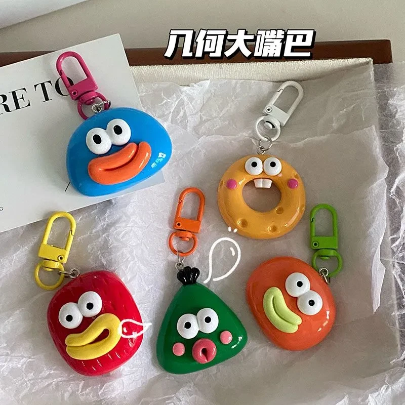 几何大嘴巴钥匙扣可爱车载挂件树脂玩偶学生情侣书包包包挂饰配饰