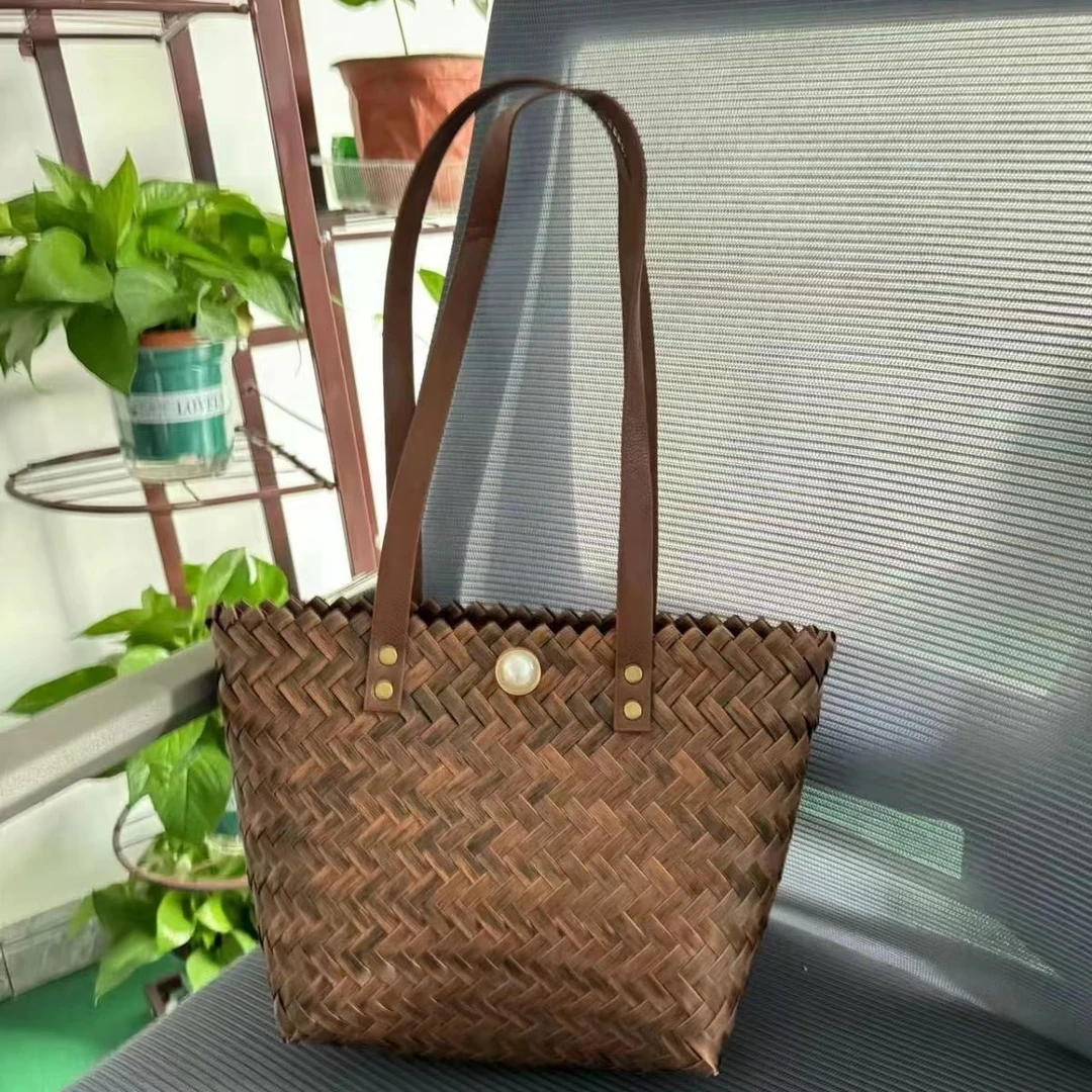 2025新款手工编织包珍珠扣时尚百搭肩背款