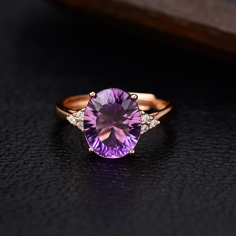 千玺面工艺 天然紫水晶戒指 s925银镶嵌 规格9x11 活口 -xiaoyi