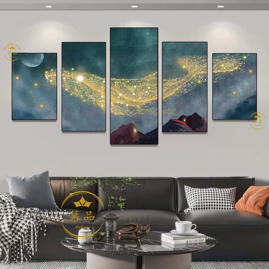 现代客厅画【五联风景】星空鲲 金山 山水 海景沙发背景画卧室画