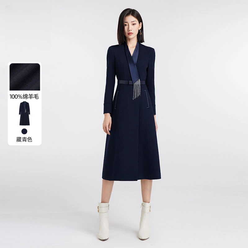 赢智尚秋冬藏蓝高端绵羊毛时尚气质商务优雅贵气感连衣裙ZF02285